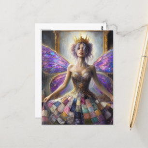 Fairy in een gewatteerde jurk poseren bij de spieg briefkaart
