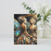 Fairy in een gewatteerde jurk ziet er in de spiege briefkaart (Staand voorkant)