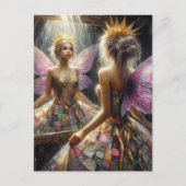 Fairy in een gewatteerde jurk ziet er in spiegel u briefkaart (Voorkant)