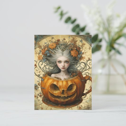 Fairy in een Jack O Lantern Mok Briefkaart (Staand voorkant)