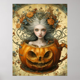 Fairy in een Jack O Lantern Mok Poster