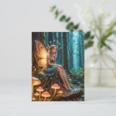 Fairy in een magisch gloeiend paddenstoelbos briefkaart (Staand voorkant)
