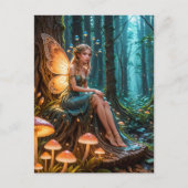 Fairy in een magisch gloeiend paddenstoelbos briefkaart (Voorkant)