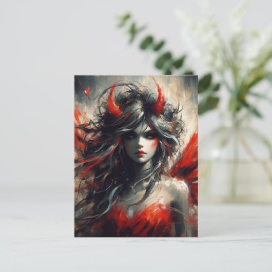 Fairy in een rode jurk briefkaart (Staand voorkant)