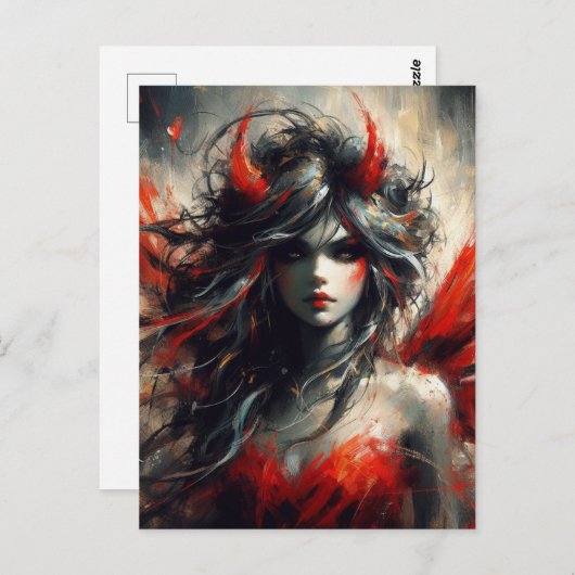 Fairy in een rode jurk briefkaart (Voorkant / Achterkant)