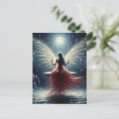 Fairy in een rode jurk op de schommel briefkaart (Staand voorkant)