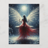Fairy in een rode jurk op de schommel briefkaart (Voorkant)