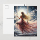 Fairy in een roze jurk op een Swing Fantasy Art Briefkaart (Voorkant / Achterkant)