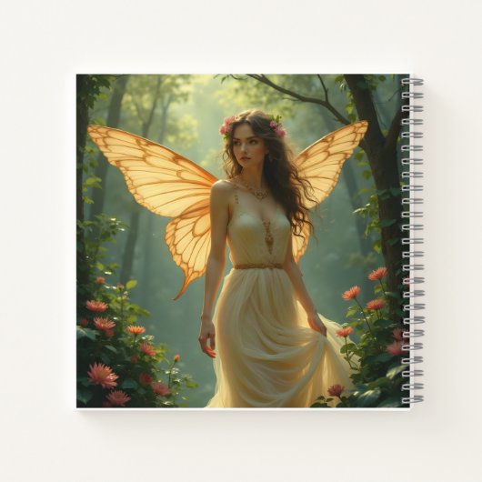 Fairy in een witte jurk in het bos notitieboek (Achterkant)