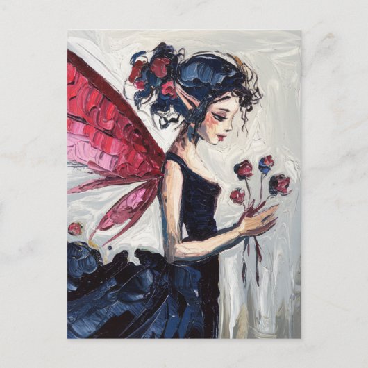 Fairy in een zwarte jurk met bloemen briefkaart (Voorkant)