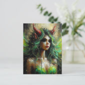 Fairy in groen met rode hoorns Dark Fantasy Briefkaart (Staand voorkant)