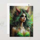 Fairy in groen met rode hoorns Dark Fantasy Briefkaart (Voorkant / Achterkant)