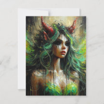 Fairy in groen met rode hoorns Dark Fantasy