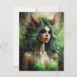 Fairy in groen met rode hoorns Dark Fantasy Briefkaart