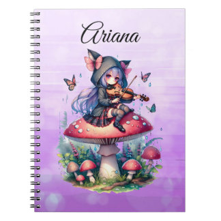 Fairy in Hoodie Viola spelen op een paddenstoel Notitieboek