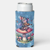 Fairy in Hoodie Viola spelen op een paddenstoel Seltzer Blikjeskoeler (Seltzer Achterkant)