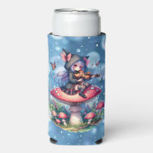 Fairy in Hoodie Viola spelen op een paddenstoel Seltzer Blikjeskoeler (Seltzer Voorkant)