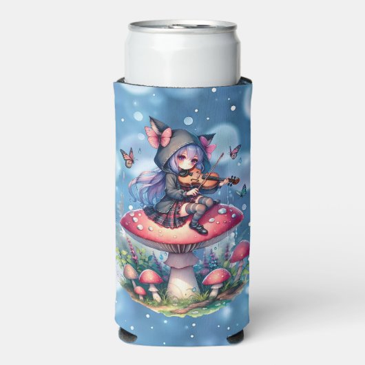 Fairy in Hoodie Viola spelen op een paddenstoel Seltzer Blikjeskoeler (Seltzer Voorkant)