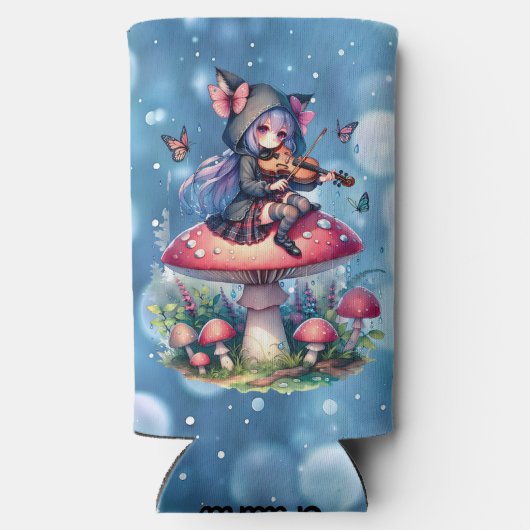 Fairy in Hoodie Viola spelen op een paddenstoel Seltzer Blikjeskoeler (Achterkant)