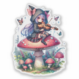 Fairy in Hoodie Viola spelen op een paddenstoel Sticker