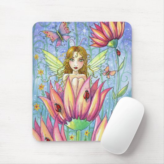 Fairy in Pink Flower Mousepad beroemd gemaakt door Muismat (Met muis)