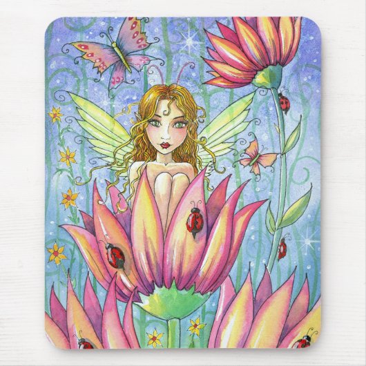 Fairy in Pink Flower Mousepad beroemd gemaakt door Muismat (Voorkant)