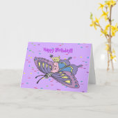 Fairy in Pink Flying op Butterfly verjaardagskaart Kaart (Gele Bloem)