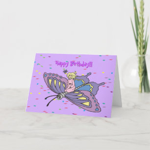 Fairy in Pink Flying op Butterfly verjaardagskaart Kaart