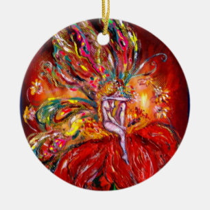 FAIRY IN RED VIBRANT RUBY KERAMISCH ORNAMENT