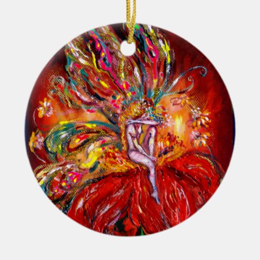 FAIRY IN RED VIBRANT RUBY KERAMISCH ORNAMENT (Voorkant)