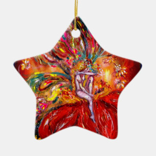 FAIRY IN RED VIBRANT RUBY STAR KERAMISCH ORNAMENT
