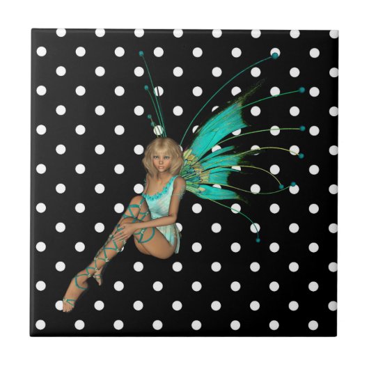 Fairy in Turquoise Polkadots Tegeltje (Voorkant)