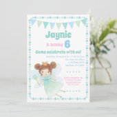 Fairy Invitation Brunette Girls Birthday Party Kaart (Staand voorkant)
