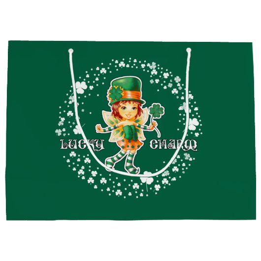 Fairy Irish Girl Custom St. Patrick's Day Large Cadeautasje (Achterkant)