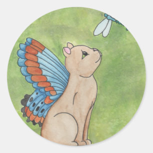 Fairy kat met libel ronde sticker