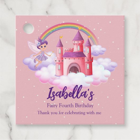 Fairy Kid's Birthday Fairytale Castle Rainbow Bedankjes Labels (Voorkant)