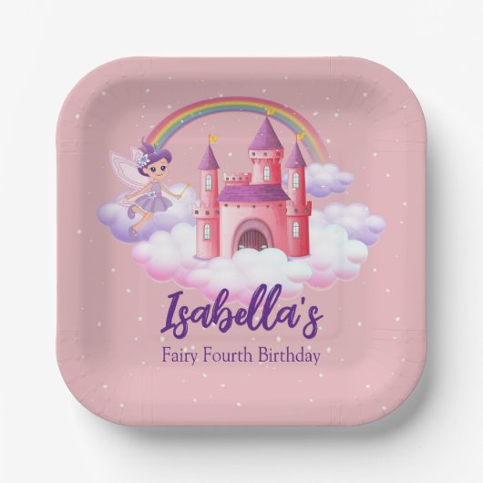 Fairy Kid's Birthday Fairytale Castle Rainbow  Papieren Bordje (Voorkant)