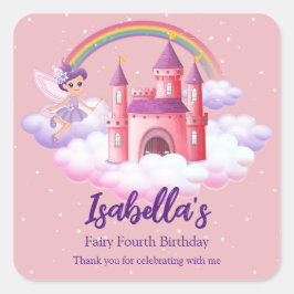 Fairy Kid's Birthday Fairytale Castle Rainbow  Vierkante Sticker