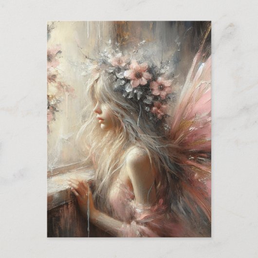 Fairy kijkt uit het raam briefkaart (Voorkant)
