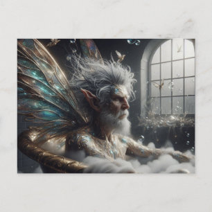 Fairy King neemt een bad in een gouden bad Briefkaart