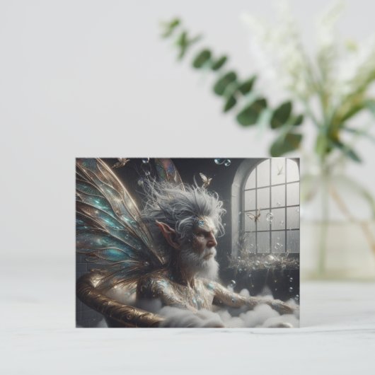 Fairy King neemt een bad in een gouden bad Briefkaart (Staand voorkant)