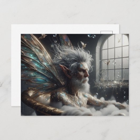 Fairy King neemt een bad in Gold Tub Briefkaart (Voorkant / Achterkant)