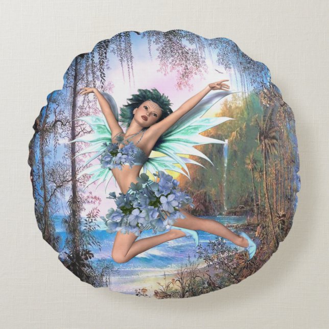 Fairy Kingdom forest dreamland fantasy verhalen Rond Kussen (Voorkant)