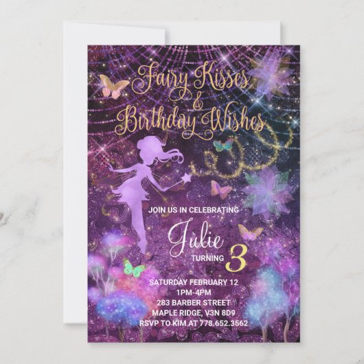 Fairy Kisses en Birthday Wishes Invitation Kaart (Voorkant)