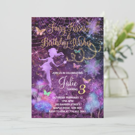 Fairy Kisses en Birthday Wishes Invitation Kaart (Staand voorkant)