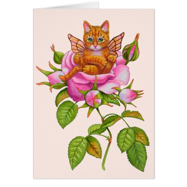 Fairy Kitten Resting in Roos (Voorkant)
