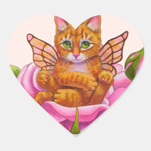 Fairy Kitten Resting in Roos Hart Sticker (Voorkant)