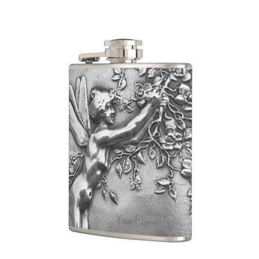 Fairy Lady Antiek Silver Repousse Whiskey Nip Heupfles (Links)