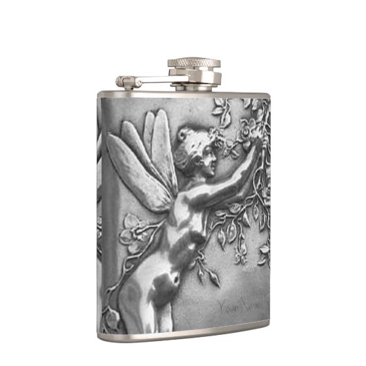 Fairy Lady Antiek Silver Repousse Whiskey Nip Heupfles (Rechts)