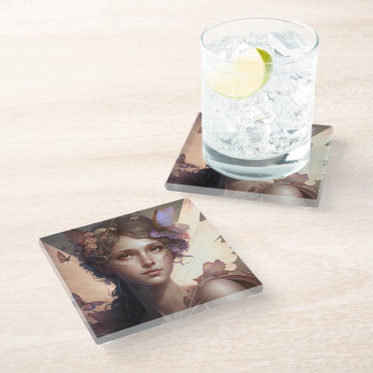 Fairy Lady Fantasy Art Glazen Onderzetter (Schuin)